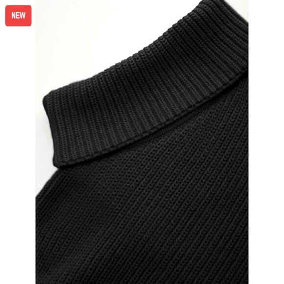 Cropped Turtleneck Sweater Long Sleeve Ribbed Knit Lantern Sleeve Pullover - Picture 2 of 7